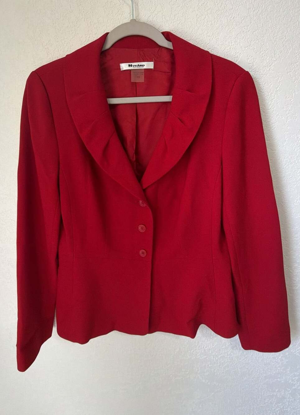 Nygard Collection Blazer Size 10 Red Ruffle Collar